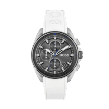 Original BOSS Chronograph Quartz Watch for Men with White Silicone Bracelet – 1513948 – 44mm