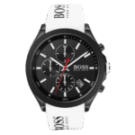 Original BOSS Velocity Men’s Stainless Steel Quartz Watch with Silicone Strap, White 1513718 – 44mm