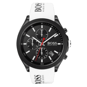 Original BOSS Velocity Men’s Stainless Steel Quartz Watch with Silicone Strap, White 1513718 – 44mm