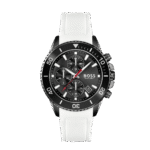 Original Hugo Boss Admiral Chronograph Black Dial White Rubber Strap Watch for Men – 1513966 – 45mm