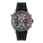 Original Hugo Boss Black Silicone Grey Dial Chronograph Men’s Watch – 1513931 – 46mm