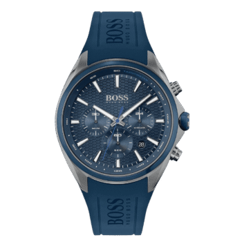 Original Hugo Boss Men’s Quartz Silicone Strap Blue Dial 46mm Watch 1513856