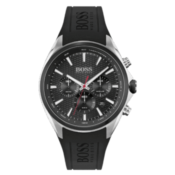 Original Hugo Boss Silicone Band Chronograph Analog Watch for Men – Black – 1513855 – 46mm