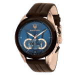 Original Maserati Contrast Stitch Detail Round Leather Analog Watch for Men – R8871612024