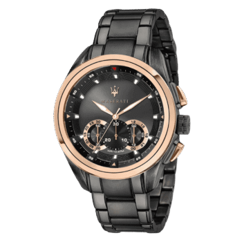 Original Maserati R8873612016 Chronograph Contrast Bezel Round Stainless Steel Analog Watch for Men – Black- 45mm