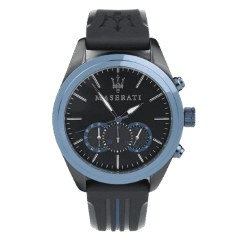 Original Maserati Traguardo Black & Blue PU Quartz Chronograph Watches R8871612006 With Luminous Hands, Men – 45mm