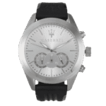 Original Maserati Traguardo Chronograph Silver Men’s Watch, White Dial, Black Rubber Strap R8871612012