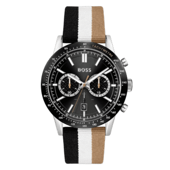 Original BOSS Chronograph Quartz Watch for Men with Black, White, and Beige Leather Strap – 1513963