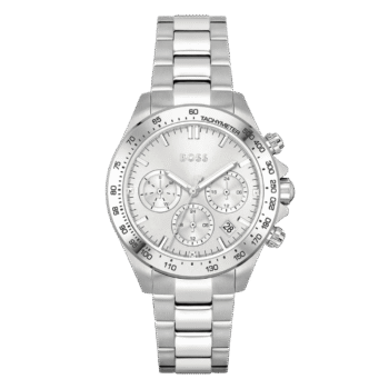 Original BOSS Women Analog Quartz Watch with Stainless Steel Strap 1502616, Silver White, bracelet