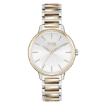 Original BOSS Women’s Analogue Quartz Watch 1502567 Signature with Stainless Steel Band, Silver/Rose Gold, 34 mm