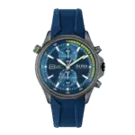 Original Boss GLOBETROTTER 1513821 Mens Chronograph, Blue Rubber Strap 46mm