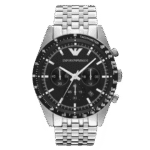 Original Emporio Armani Dress Watch For Men Analog Stainless Steel Black Dial AR5988 – 46mm