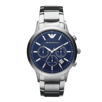 Original Emporio Armani Watch for Men, Chronograph Movement, 43 mm Silver/Steel Stainless Steel Case with a Stainless Steel Strap, AR2448