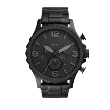 Original Fossil nate chronograph black dial stainless steel casual watch jr1401, quartz, analog, 50mm