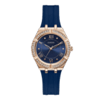 Original GUESS – GW0034L4 – WATCH FOR LADIES ROSE GOLD WITH CRYSTALS & BLUE SILICONE STRAP ROMAN NUMBERS – 36mm