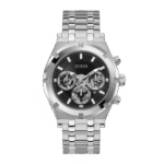Original GUESS Mens Silver Tone Multi-function Watch GW0260G1 Silver Strap – Black Dial – 44mm