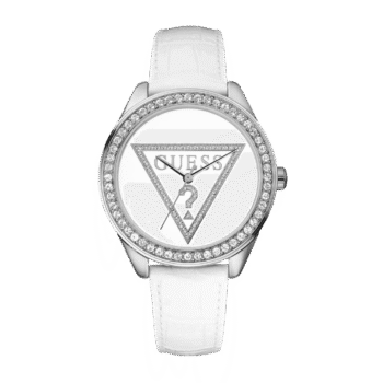 Original Guess Mini Triangle Ladies Watch W65006L1 – White Dial and Leather Strap – 36mm