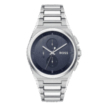Original Hugo BOSS Chronograph Quartz Watch for Men with Silver Stainless Steel Bracelet – 1514048 – 44mm