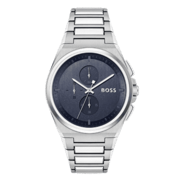 Original Hugo BOSS Chronograph Quartz Watch for Men with Silver Stainless Steel Bracelet – 1514048 – 44mm