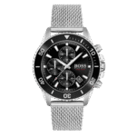 Original Hugo Boss Chronograph Quartz Watch for Men with Silver Stainless Steel mesh Bracelet – 1513904 – 46mm