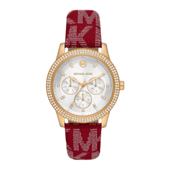 Original Michael Kors Ladies Tibby White Dial MK Logo Red Leather Strap Watch MK2975 – 40mm