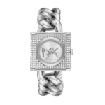 Original Michael Kors MK Chain Lock Women’s Watch MK4718, Stainless Steel and Pavé Crystal Watch for Women, Silver, 25mm
