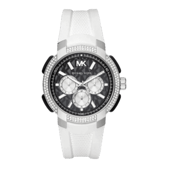 Original Michael Kors MK6947 Ladies Sidney Watch, Black Dial, White Rubber Strap MK6947- 42mm