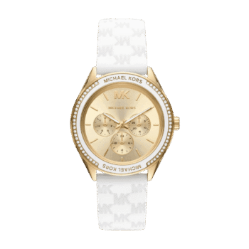 Original Michael Kors MK7267 Ladies Jessa Watch – 40mm – White Strap with Gold Dial