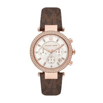 Original Michael Kors Women’s Watch PARKER, MK6917 – 39 mm case size, Chronograph movement – Brown Strap and White Dial