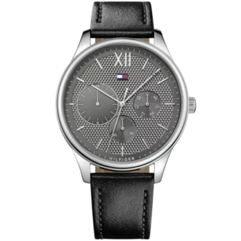 Men's Watch - Tommy Hilfiger Damon 1791417, Gray Dial with Genuine Black Leather Strap