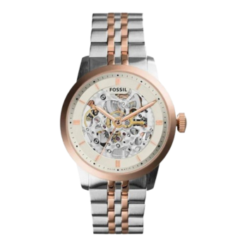 Fossil Townsman Automatic Skeleton Watch for Men ME3075 – White Skeleton Dial, Two-Tone Stainless Steel, 40mm