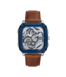 Fossil Inscription Automatic Skeleton Watch - Blue Dial with Brown Leather Strap (Model BQ2571)