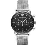 Emporio Armani AR11104 - Men's Aviator Black Dial Stainless Steel Watch