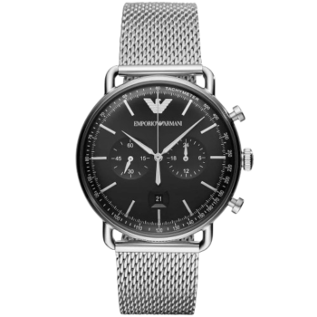 Emporio Armani AR11104 - Men's Aviator Black Dial Stainless Steel Watch