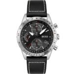 Hugo Boss Men's Pilot Edition Chrono Watch 1513853 - Black Dial with Black Leather Strap