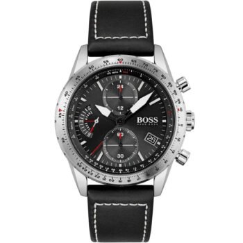 Hugo Boss Men's Pilot Edition Chrono Watch 1513853 - Black Dial with Black Leather Strap