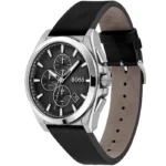 1513881-hugo-boss-watch-men-black-dial-leather-strap-quartz-battery-analog-chronograph-grandmaster