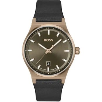 Hugo Boss Men's Watch - Model 1514080 | Classic Olive Green Dial with Black Leather Strap