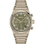 Hugo Boss Candor 1514222 Men's Quartz Watch - Green Dial Brown Stainless Steel Bracelet