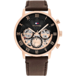 Tommy Hilfiger Legend Men's Watch 1710566 - Black Dial, Brown Leather Strap, Rose Gold Case