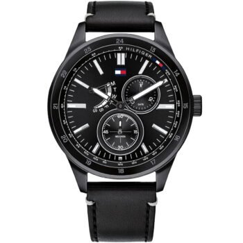 Tommy Hilfiger 1791638 Men’s Watch – Black Dial, Genuine Leather Strap, 44mm Quartz Analog Watch for Men