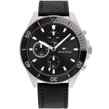 Tommy Hilfiger Larson Men’s Watch 1791984 – Black Leather Strap, 46mm Quartz Analog