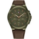 Tommy Hilfiger Dexter Men's Watch 1792085 - Green Dial, Brown Leather Strap, 46mm Quartz Analog