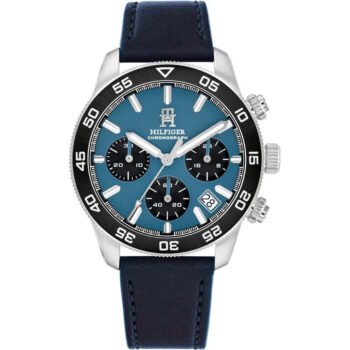 Tommy Hilfiger Men's Watch 1792187 - Blue Dial, Navy Genuine Leather Strap, 41mm Round Case, Quartz Analog Date Watch