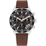 Tommy Hilfiger TH85 1792213 Men's Brown Leather Watch - 41mm Black Dial Quartz Analog with Date