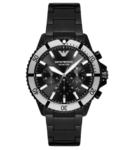 Emporio Armani AR80050 Men's Analog Watch - 43mm Black Dial with Black Stainless Steel Strap | Diver Series