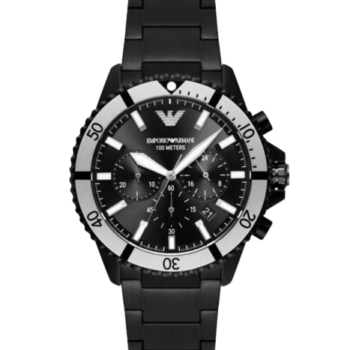 Emporio Armani AR80050 Men's Analog Watch - 43mm Black Dial with Black Stainless Steel Strap | Diver Series