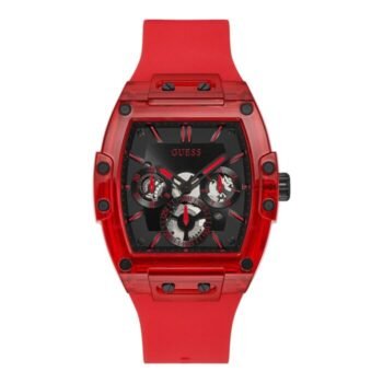 Guess Men's Watch - Model GW0203G5 | Phoenix Collection - Bold Square Design with Red Silicone Strap