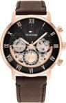 Tommy Hilfiger Legend Men's Watch 1710566 - Black Dial, Brown Leather Strap, Rose Gold Case