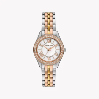Michael Kors Harlowe Two-Tone MK4846 Women's Watch - Crystal Bezel, Mother-of-Pearl Dial, Multicolor Stainless Steel Bracelet, 33mm, Quartz